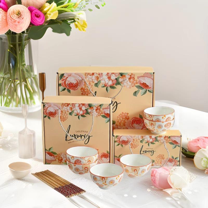 lucky ceramics tableware bowl chopsticks suit bowl dish & plate gift box batch company opening activity business gift bowl