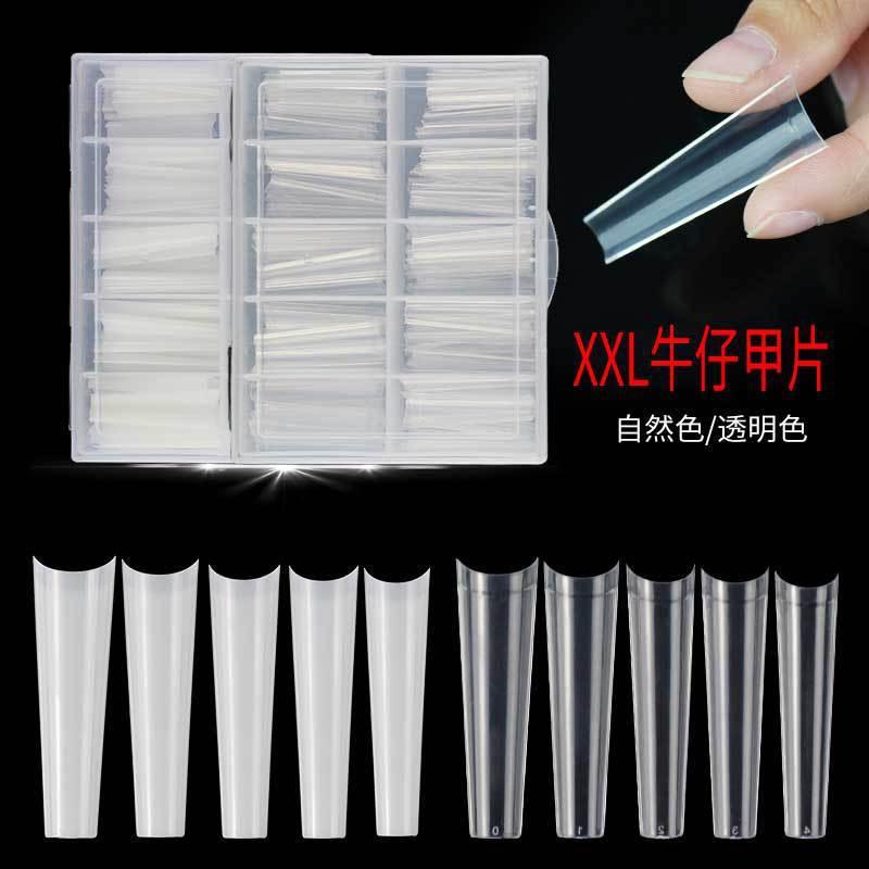 Cross-Border Manicure Semi-Nail Sticky Nail Lengthened Xxlno-C Denim Fake Nails Transparent Manicure Extension Nail Tip 200 Pieces Boxed