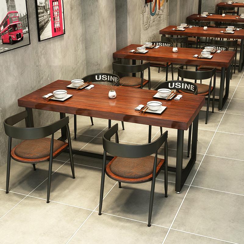 American Casual Restaurant Dining Table and Chair Pub Hot Pot Retro Solid Wood Table Rectangular Coffee Tea Shop Commercial Table