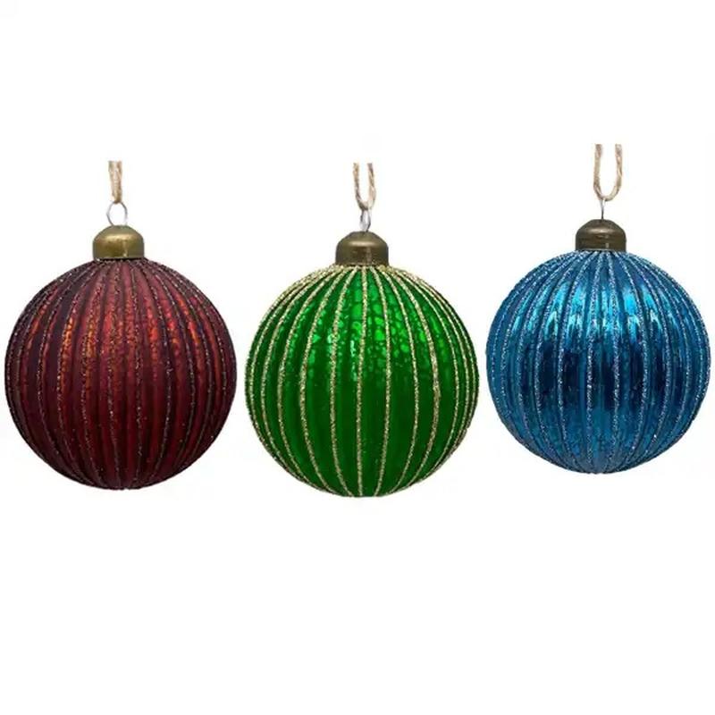 factory wholesale blown striped glass ball holiday decoration ball christmas tree decorative glass ball