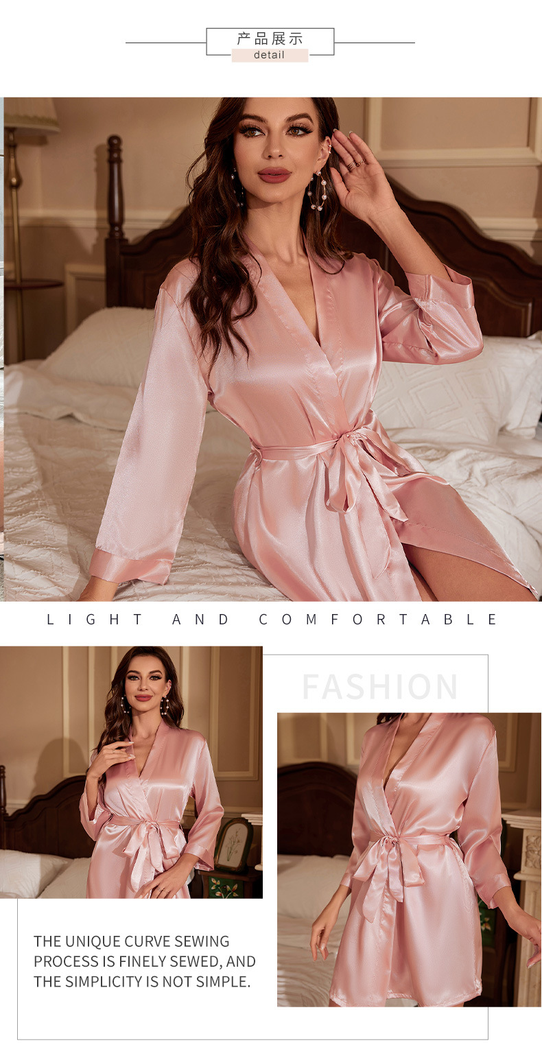 T跨境专供性感女士系带浴袍可外穿女式睡袍舒适冰丝感睡衣家居服详情7