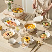 creative japanese style simple home housewarming dishes bowls, dishes and plates retro style ceramic tableware
