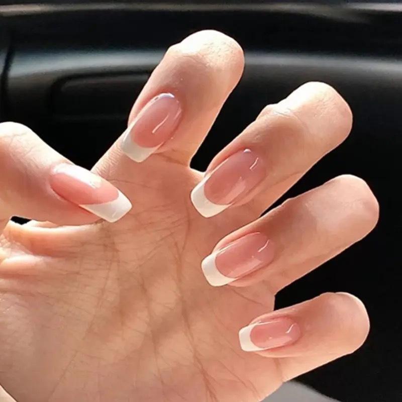 wide white french square pink manicure new nail wholesale acrylic false nail