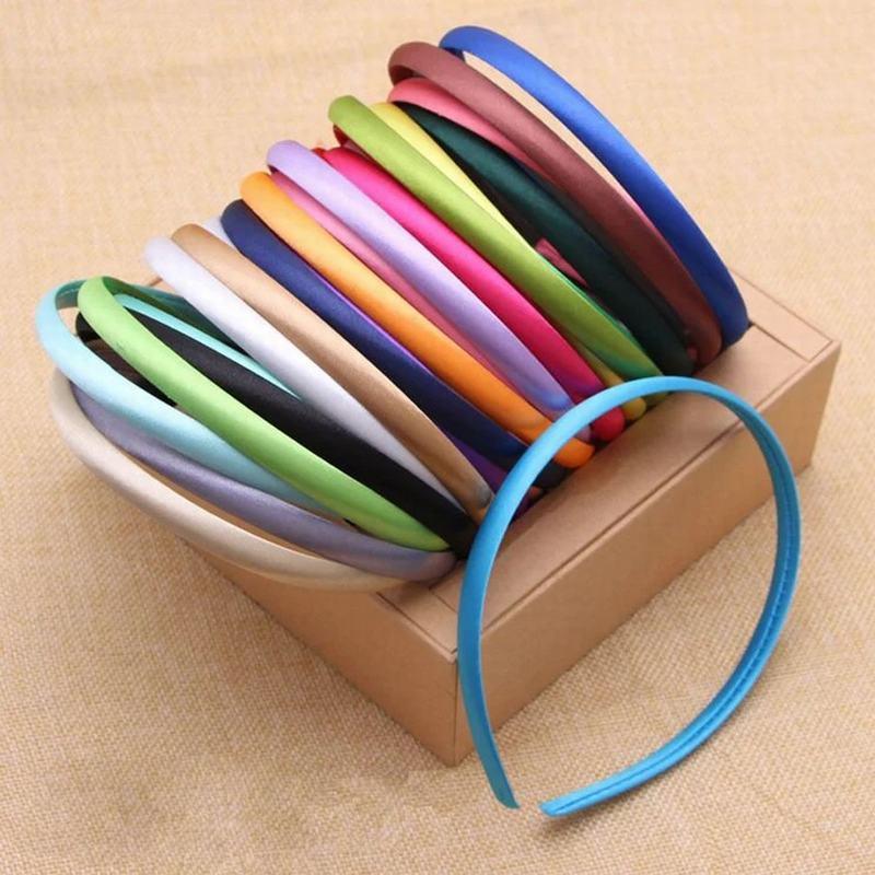1cm suit cloth round slim hair hoop headband satin cloth material children cute candy color plastic cloth wrapper headband accessories