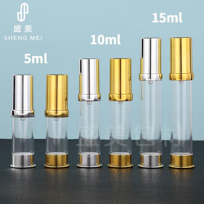 in stock 5-15ml electroplating lotion pump spray bottle essence vacuum flask silver package gold sample storage bottle