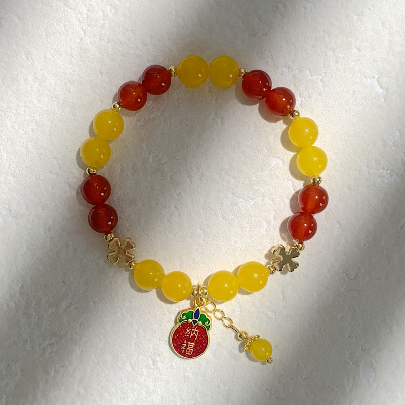 Yellow agate bracelets for men and women, yellow chalcedony bracelets, with a high-end, sweet, fresh and simple style. Available for wholesale in stock, exclusively for cross-border trade Specification image