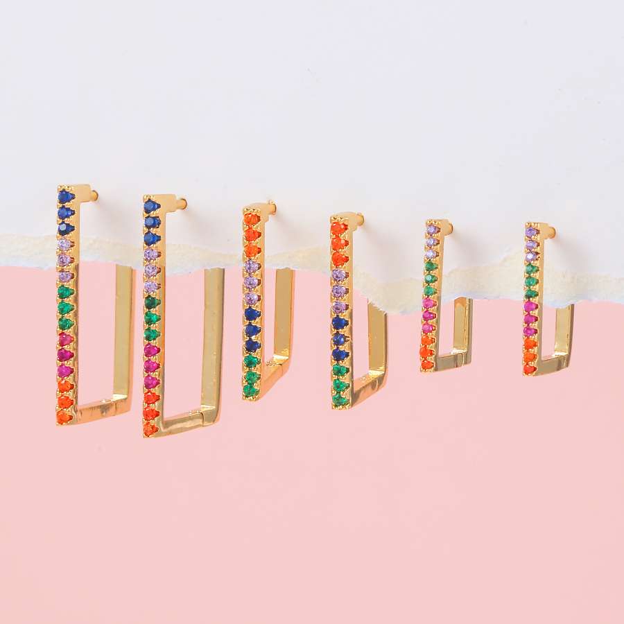 欧美时尚个性几何方形彩锆耳扣冷淡简约套装耳环女小饰品批发 六件套高级感耳饰ins