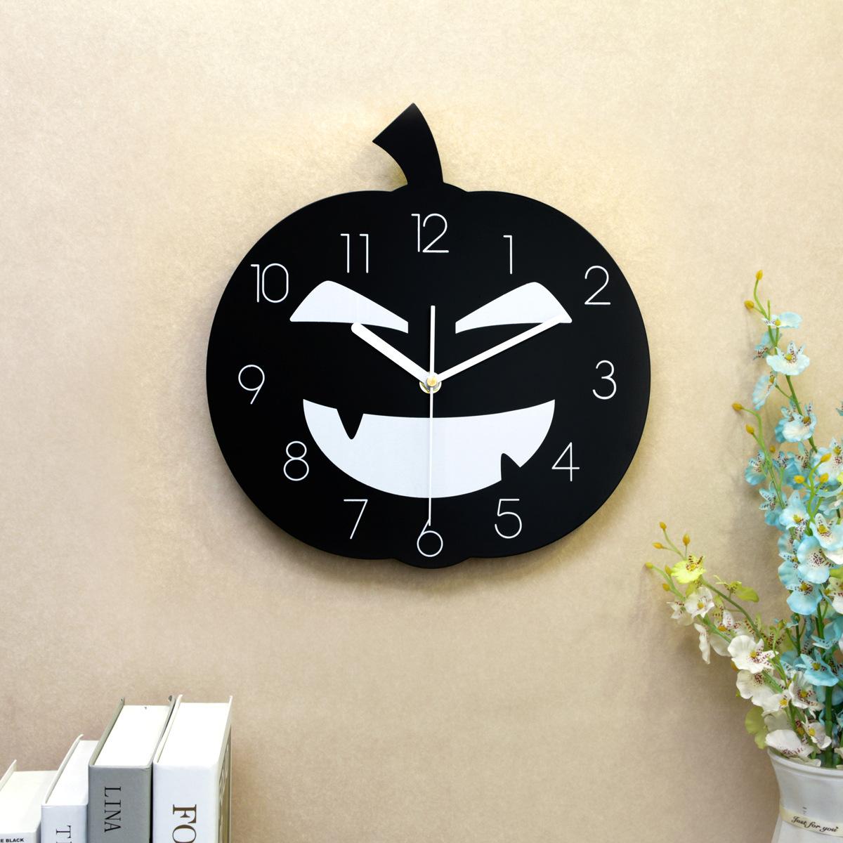 horror smiley face pumpkin wall clock suitable for halloween party wall decoration home art design noiseless clock