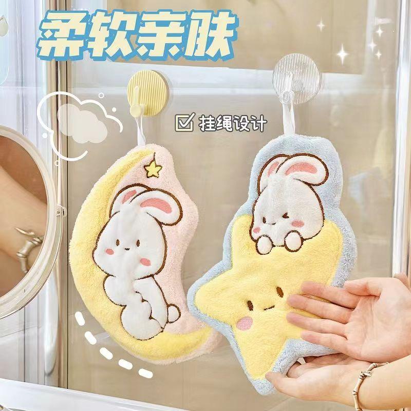 Moon Rabbit Hand Towel Household Hanging Children Hand Towel Wholesale Absorbent Small Hand Towel Cute Cartoon Cloth Hand Towel details Picture