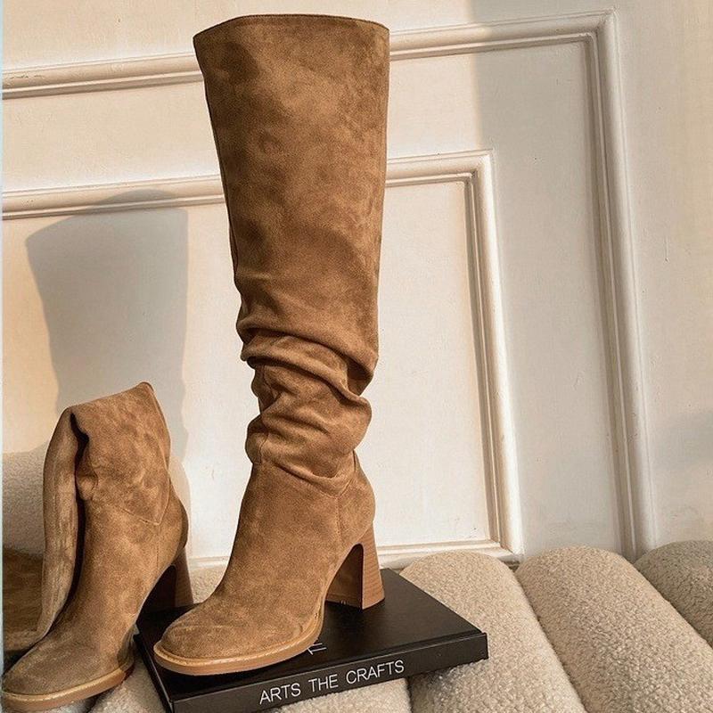 big tube boots new slimming pile style boots chunky heel high boots high heel riding boots square toe small thick leg boots