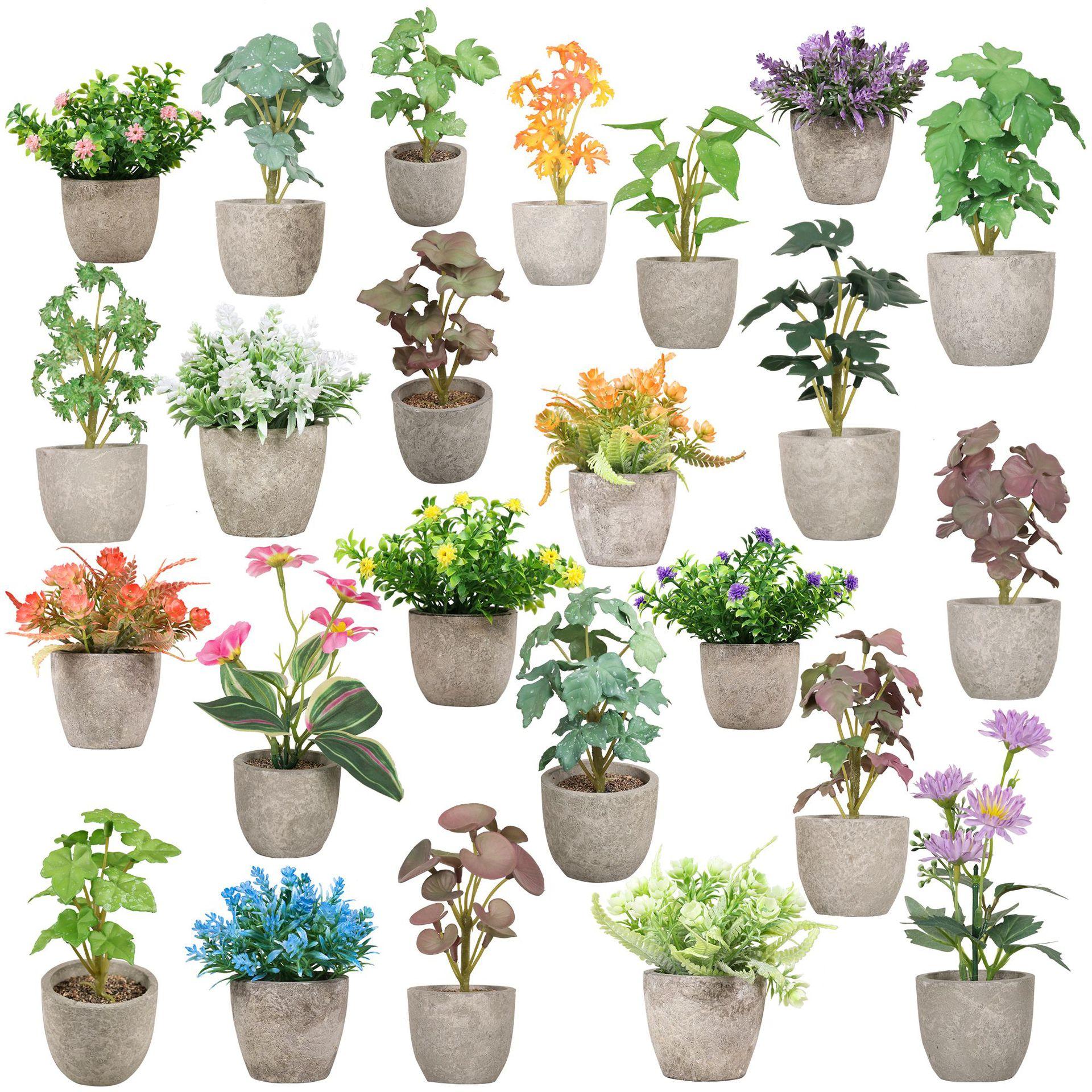 Spot Amazon Mini Pulp Pot Combination Desktop Small Ornaments Artificial Flowers Bonsai Plastic Flowers Mini Fake Flower
