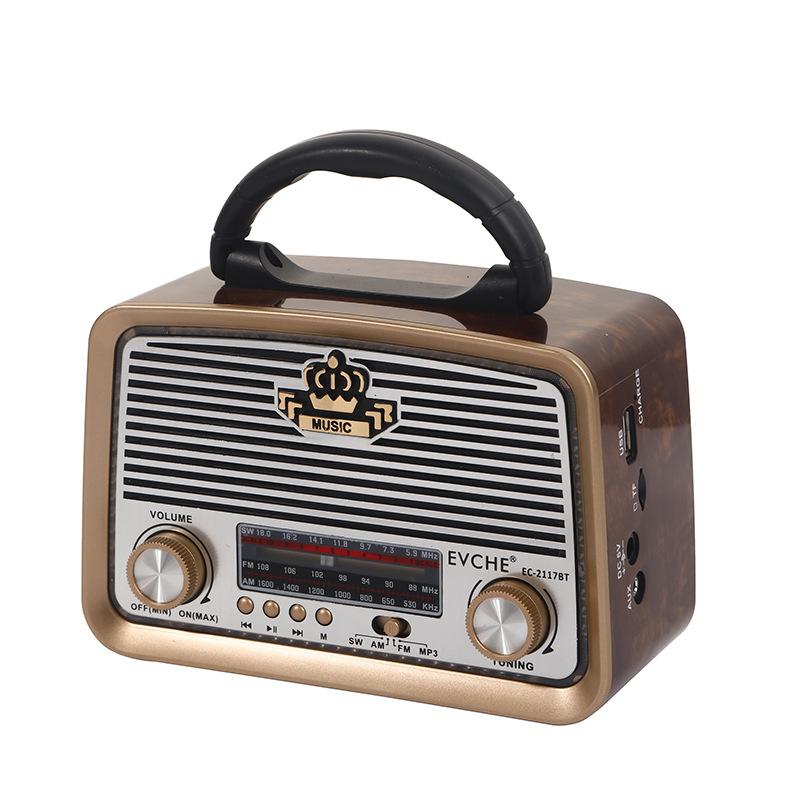 Retro Wood Grain Portable Muitiband Radio Travel Portable Player USB Bluetooth Audio Outdoor Speaker