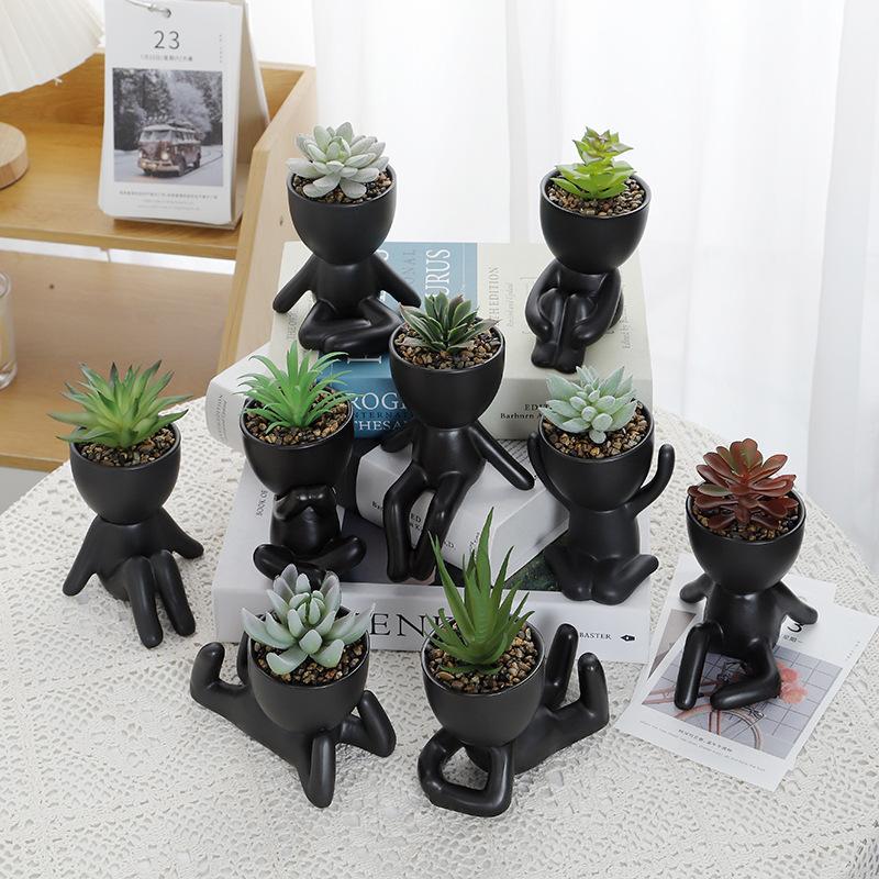 Cross-Border Household Ceramic Small Figure Flower Pot Desktop Creativity Ceramic Succulents Vase Container Crafts Nordic