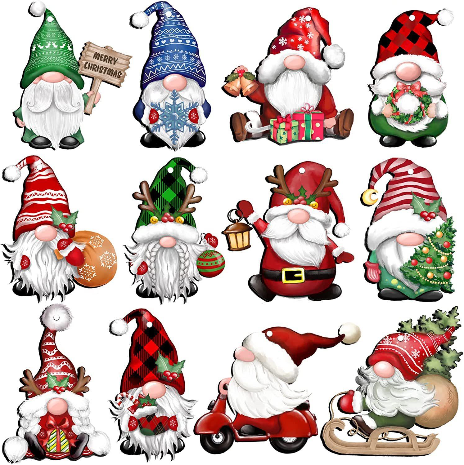 24 pcs christmas dwarf wooden hanging decoration pieces christmas tree decoration dwarf santa doll wooden hanging decoration