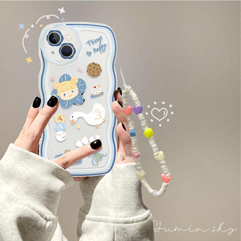 suitable for iphone14 cartoon soft shell apple 12 girl bracelet phone case 11 wave protective cover 13 fresh