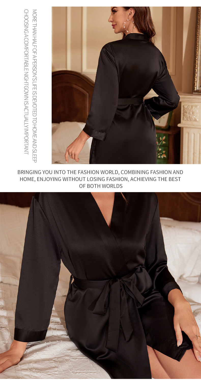 T跨境专供性感女士系带浴袍可外穿女式睡袍舒适冰丝感睡衣家居服详情8