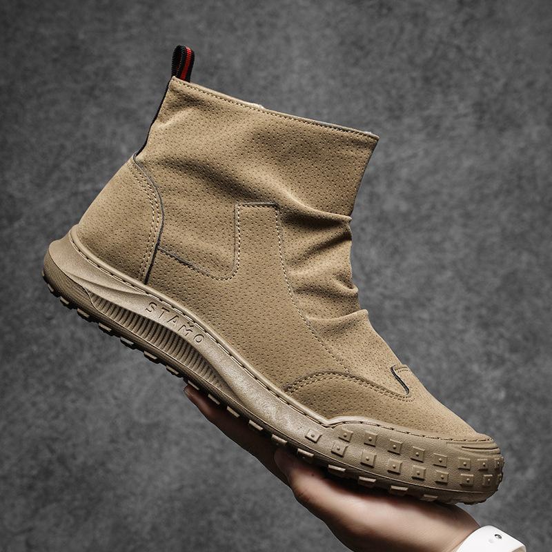 boots men's 2023 autumn new black leather boots casual men's high-top work shoes stain-resistant waterproof martin boots men
