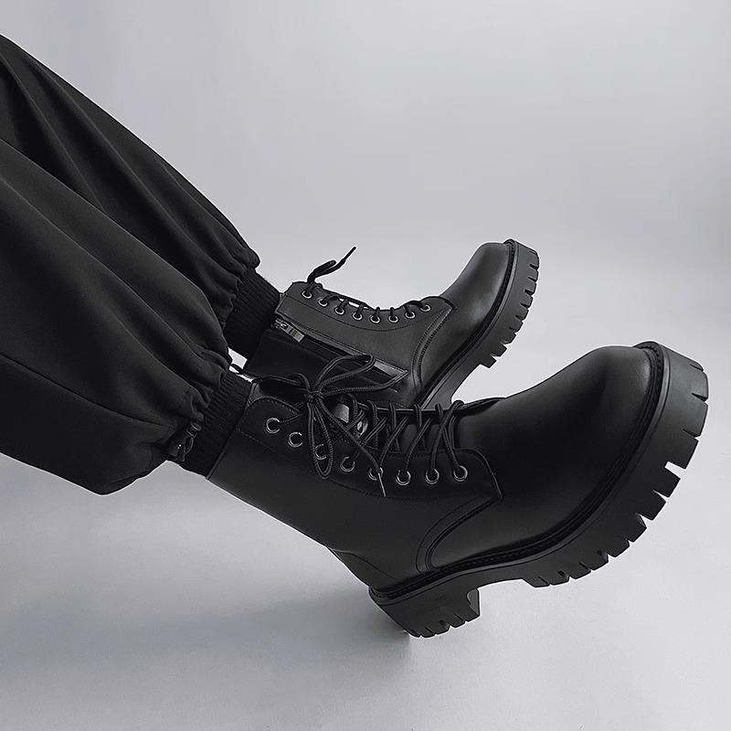 martin boots men's side zipper autumn and winter trendy fashionable man middle top boots thick bottom worker boot high-top leather shoes pumps