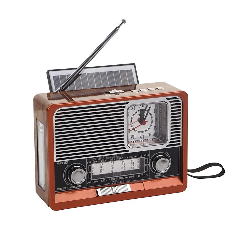 Nostalgic Retro Wood Grain Clock Player Wireless Solar with Light Bluetooth Audio Outdoor Vintage Radio