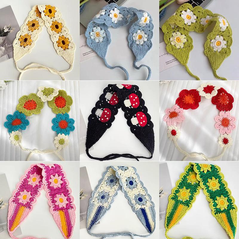 crocheted hollow out handmade hair band pastoral style flower crocheted knitted french sweet all-match hair band woven wholesale