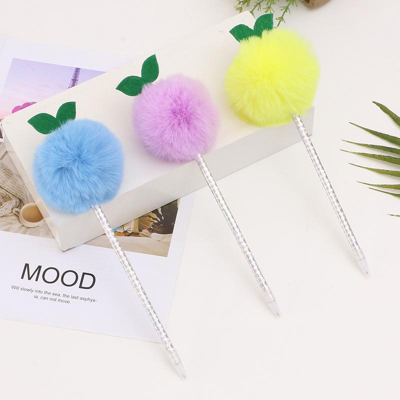 Plastic Pen Holder Cute Flowers Fur Ball Pen Student Writing Culture Stationery Three-Dimensional Calligraphy Practice Pompom Pen Prize