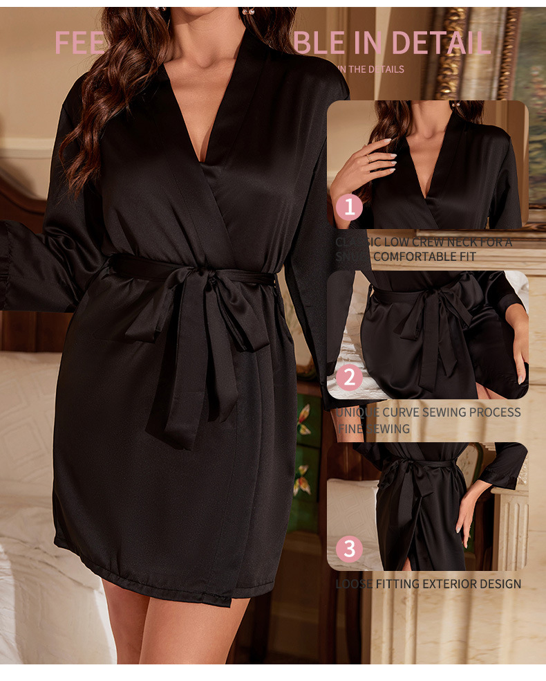 T跨境专供性感女士系带浴袍可外穿女式睡袍舒适冰丝感睡衣家居服详情4