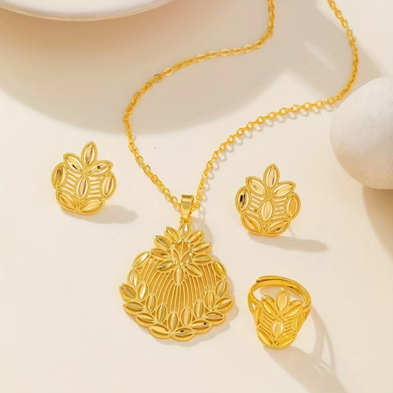 镀金保色耳环项链戒指3件套套装饰品 精致手工打造  时尚潮流必备品