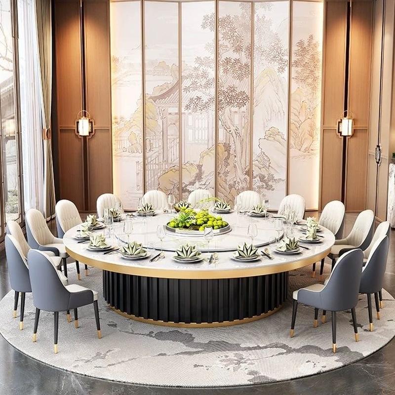 hotel large round table stone plate electric dining table restaurant light luxury 1520-person induction cooker hot pot table household banquet table