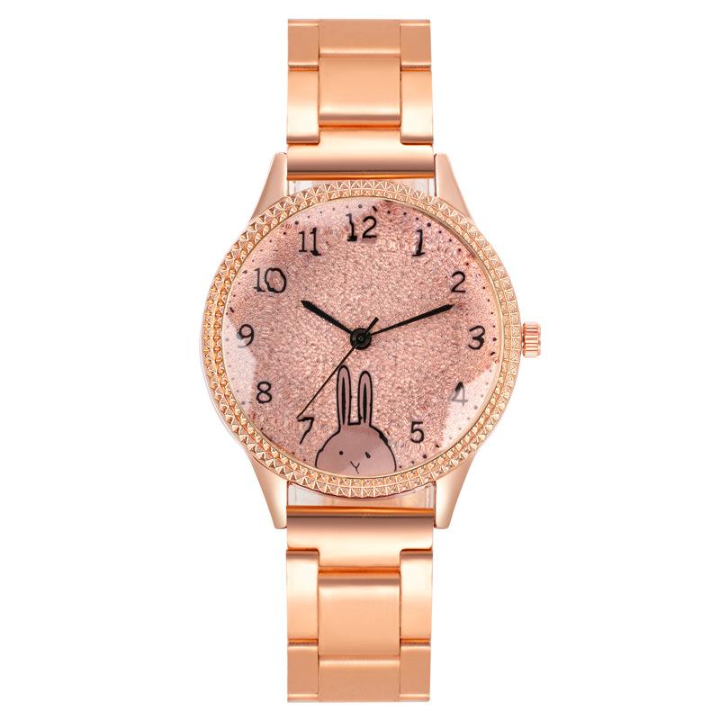 2023 New Steel Watch Fashion Cartoon Rabbit Ladies Fashion Watch Foreign Trade Popular Style Steel Belt Watch in Stock