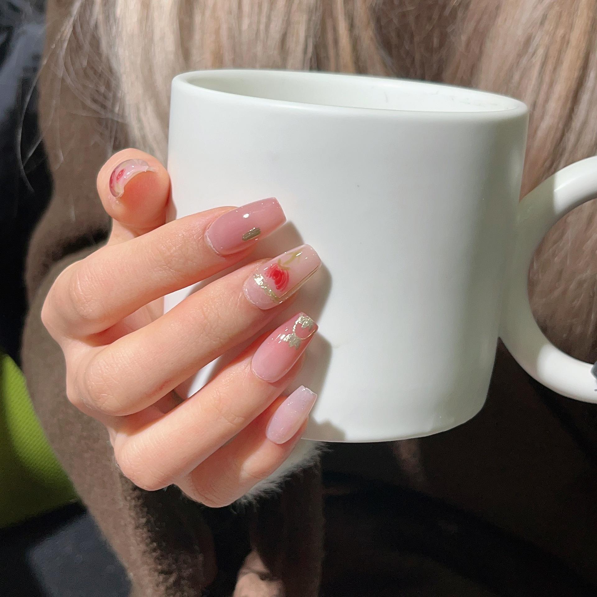 misty court hand-painted rose elegant palace style handmade wear nail wholesale direct paste fake nails