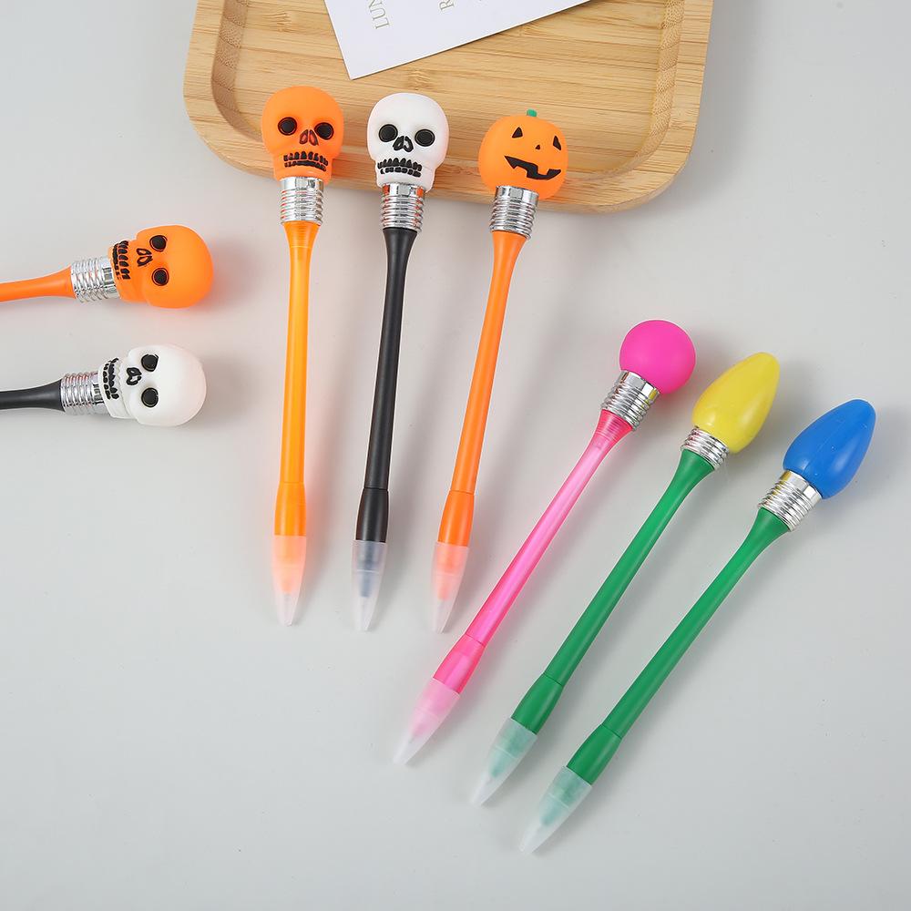 Creative Design Ballpoint Pen Factory Wholesale Personalized Skull Pumpkin Ball Pen Halloween Luminous Led Flash Pen