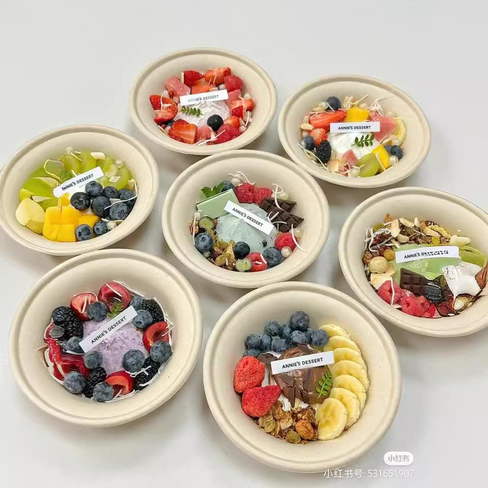 xiaohongshu hot disposable pulp bowl internet celebrity cold extraction yogurt bowl shanghai zhangyuan frosted blossom fruit fishing packaging bowl
