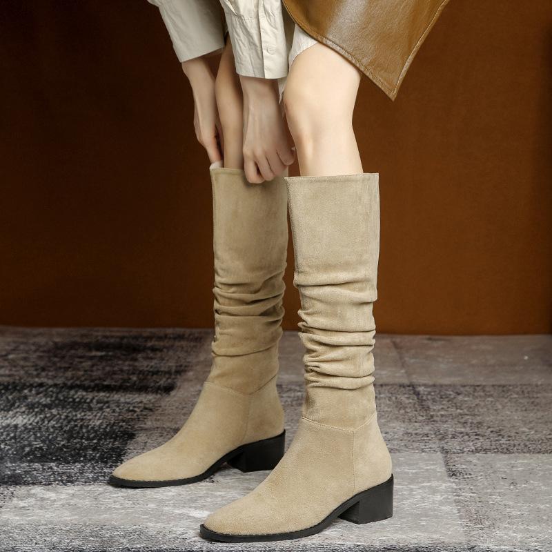 a3188-1 slimming pile style boots chunky heel high boots high heel riding boots thick legs boots big boots