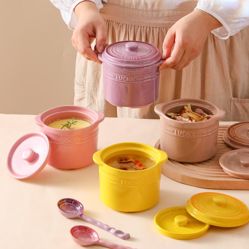 ceramic slow cooker household stew cup slow cooker with double lid small size bird's nest steamed egg bowl dessert pot handless ginseng cup simmering stock stew jar