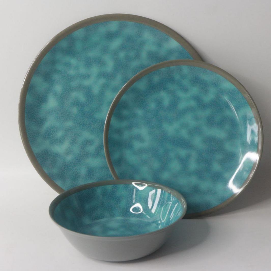 senior blue wave blue green crackle glaze face plate, bowl and saucer suit creative imitation porcelain melamine tableware hotel restaurant plate plate, bowl and saucer