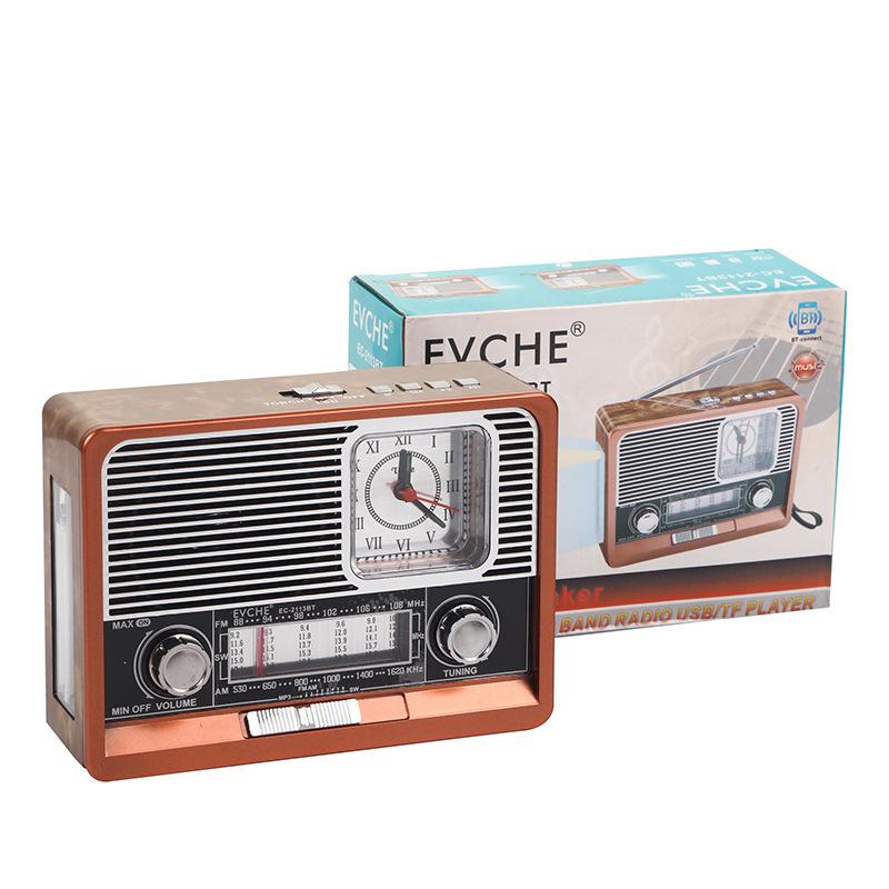 Retro Full Boston Radio Outdoor Solar Light Vintage Clock Radio Brown Wood Grain Radio Wholesale