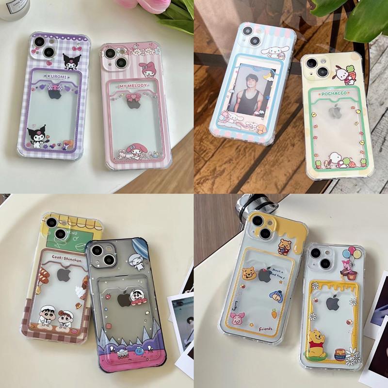 cartoon bear card holder for iphone14/13pro phone case xs transparent xr apple 11 female