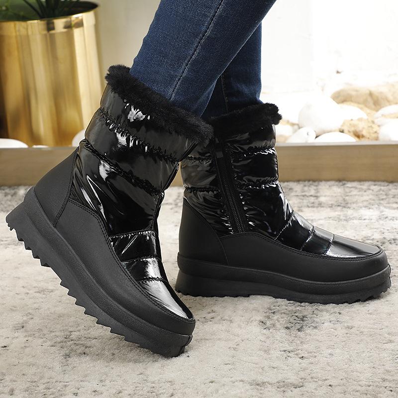 Winter Mid-Calf High-Top round Toe Rubber Black in Stock Artificial Wool Korean Warm Daily Snow Boots