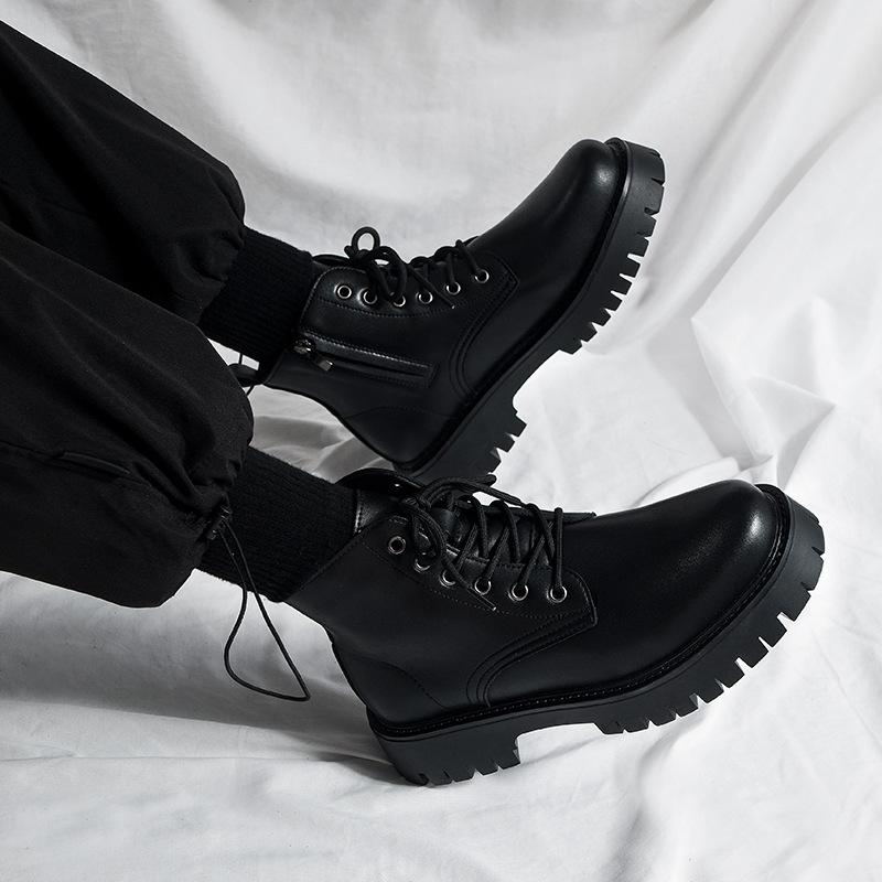 chef men's shoes non-slip waterproof kitchen high-top leather boots black casual leather shoes sports martin fashion shoes
