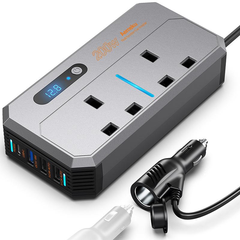 200W British Standard Car Inverter High Power 12v24v to 220V Converter PD Fast Charging Socket Car Charger