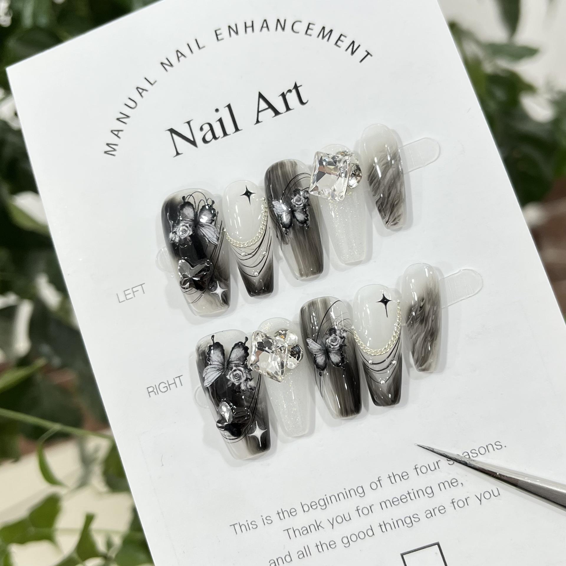 handmade wear nail black sweet cool girl butterfly xingx handmade wear nail manicure heavy industry detachable