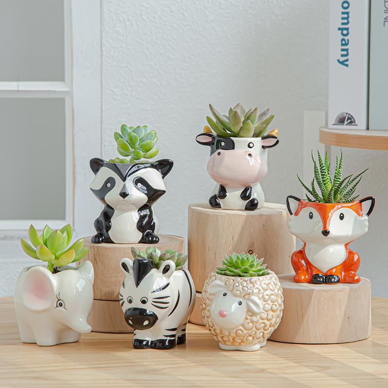 foreign trade ceramics cartoon flower pot cross-border hot sale simple cute cartoon succulent flower pot creative home gardening pot