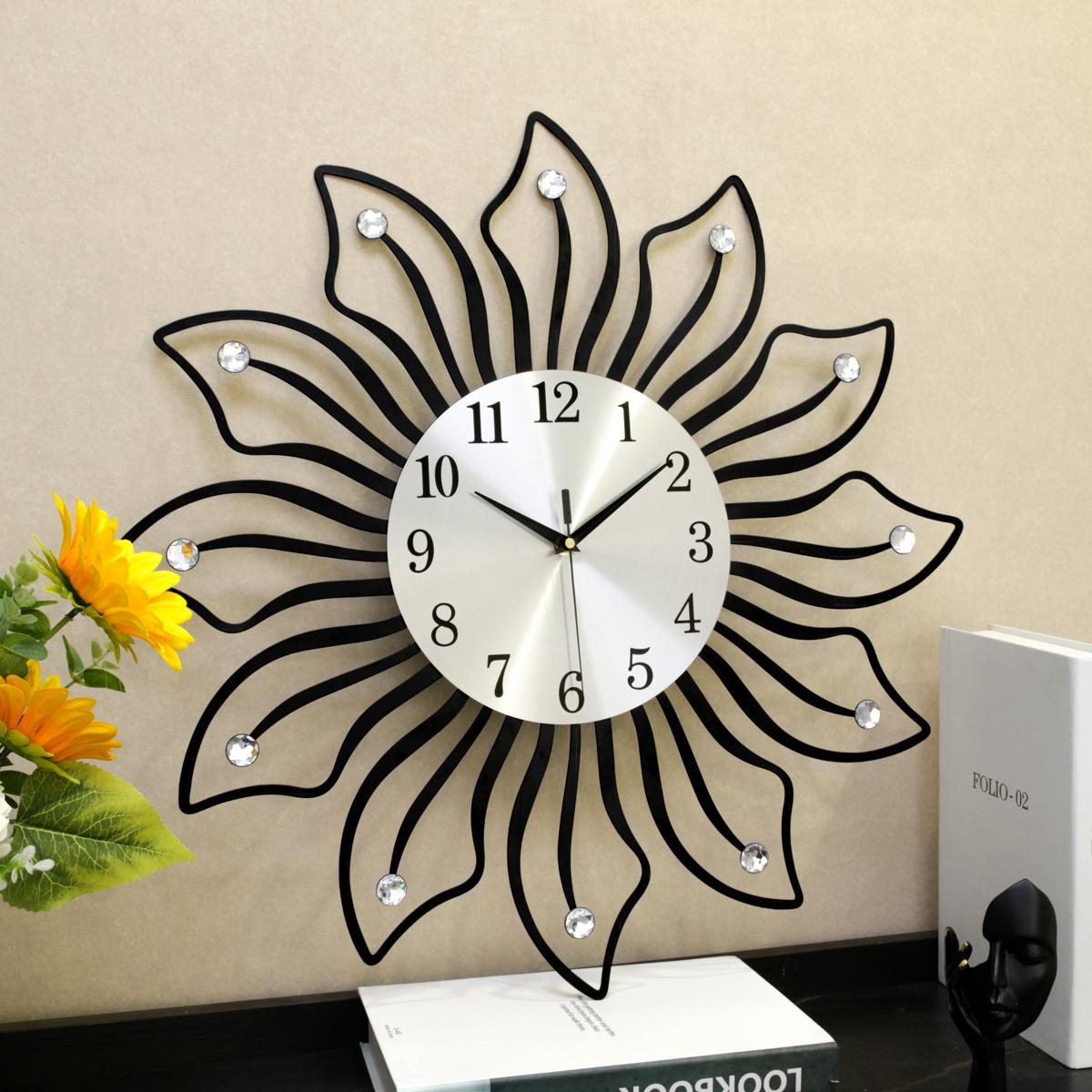 modern minimalist flower metal wall clock acrylic diamond decoration suitable for family living room bedroom dining room mute