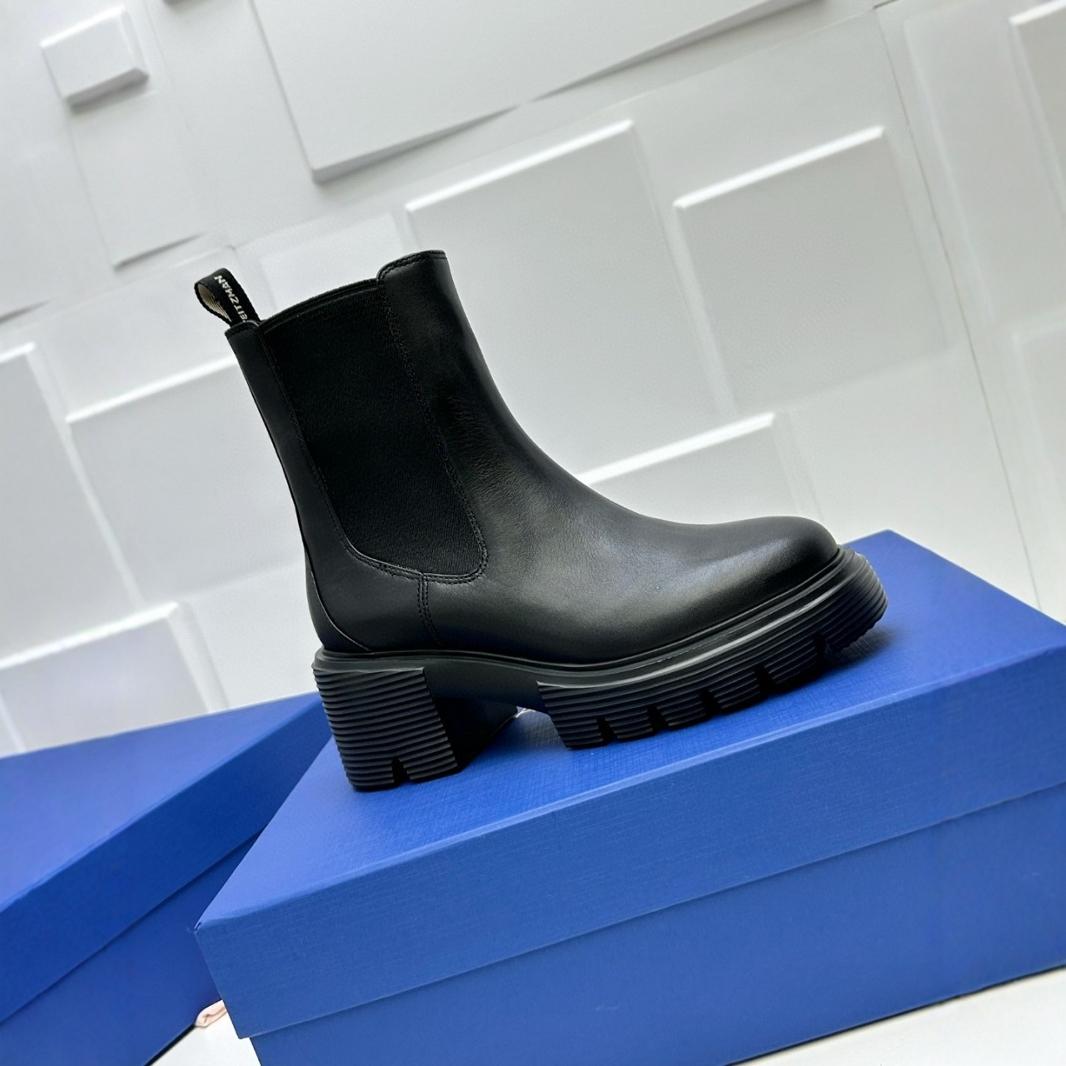 original sw platform chelsea boots women's 24 new smoke tube boots round toe cowhide chunky heel martin boots high heel boots