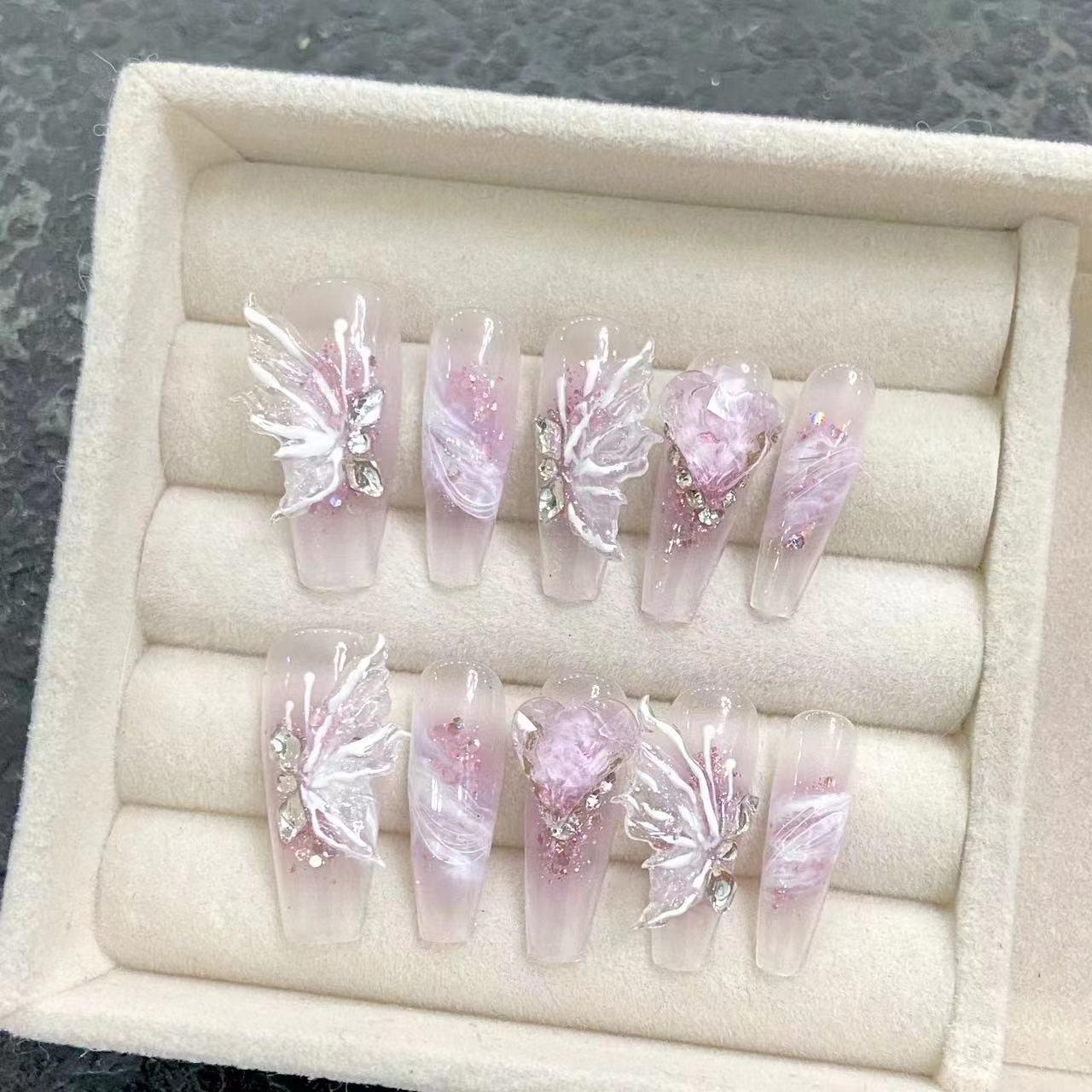 [Fairy Ice Crystal Butterfly] Handmade Wear Nail Heavy Industry Light Luxury Wear Nail Beauty Pure Desire High Sense Affordable Luxury Style