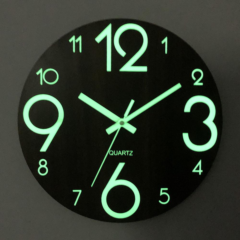 Luminous MDF Wooden Wall Clock Living Room Bedroom Pocket Watch Simple Modern Large Digital round Mute Nordic