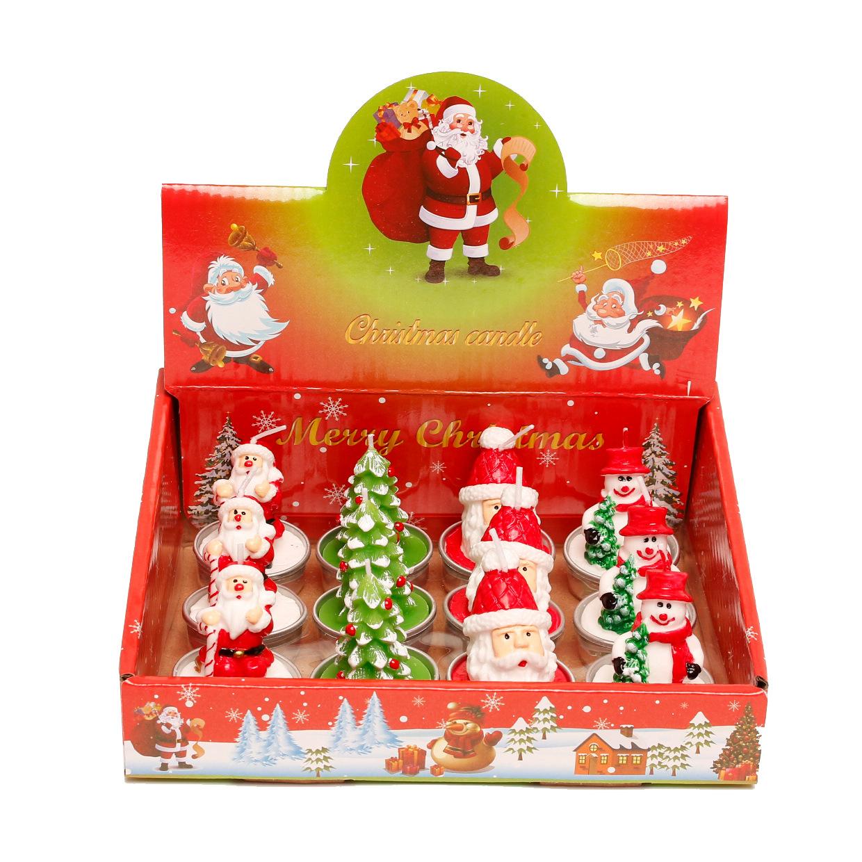12 gift set christmas candles craft painted aluminum case snowman old man christmas tree tealight birthday candles
