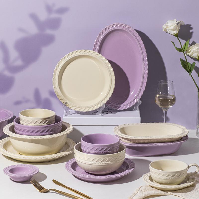 french xiangsong series bowl dish suit modern light luxury household ins style ceramic tableware underglaze color rice bowl manufacturer