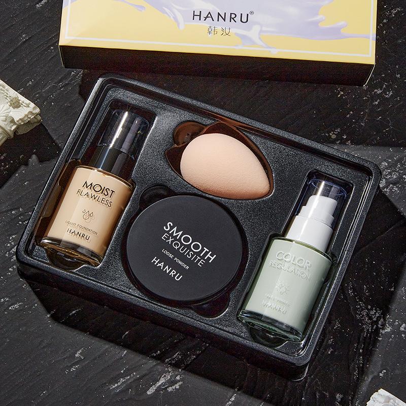 han ruruchu skin base makeup four-piece set makeup primer make-up primer base moisturizing moisturizing three-in-one finishing loose powder