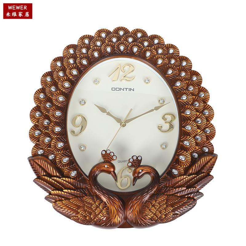 Kangtian Contin Peacock Shape Wall Clock Foreign Trade Wholesale Decoration Factory Direct Supply in Stock